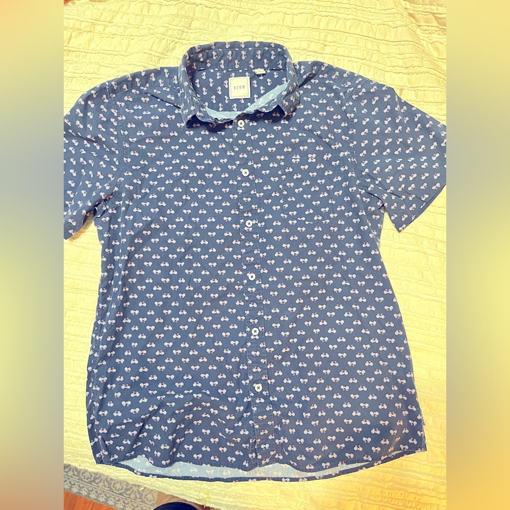 Rowm men’s button up. Navy blue with bicycles size‎ L